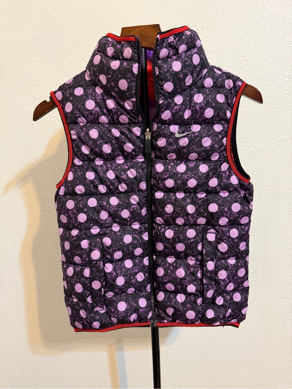 Nike Youth girls ReversibleVest Alliance GFX Polka Dot lightweight pocket Winter